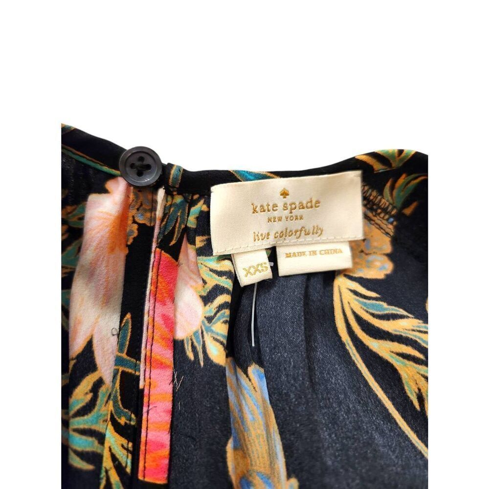kate spade new york Blossom-Print Cold-Shoulder Top Black Floral Flowers XXS - Picture 2 of 10